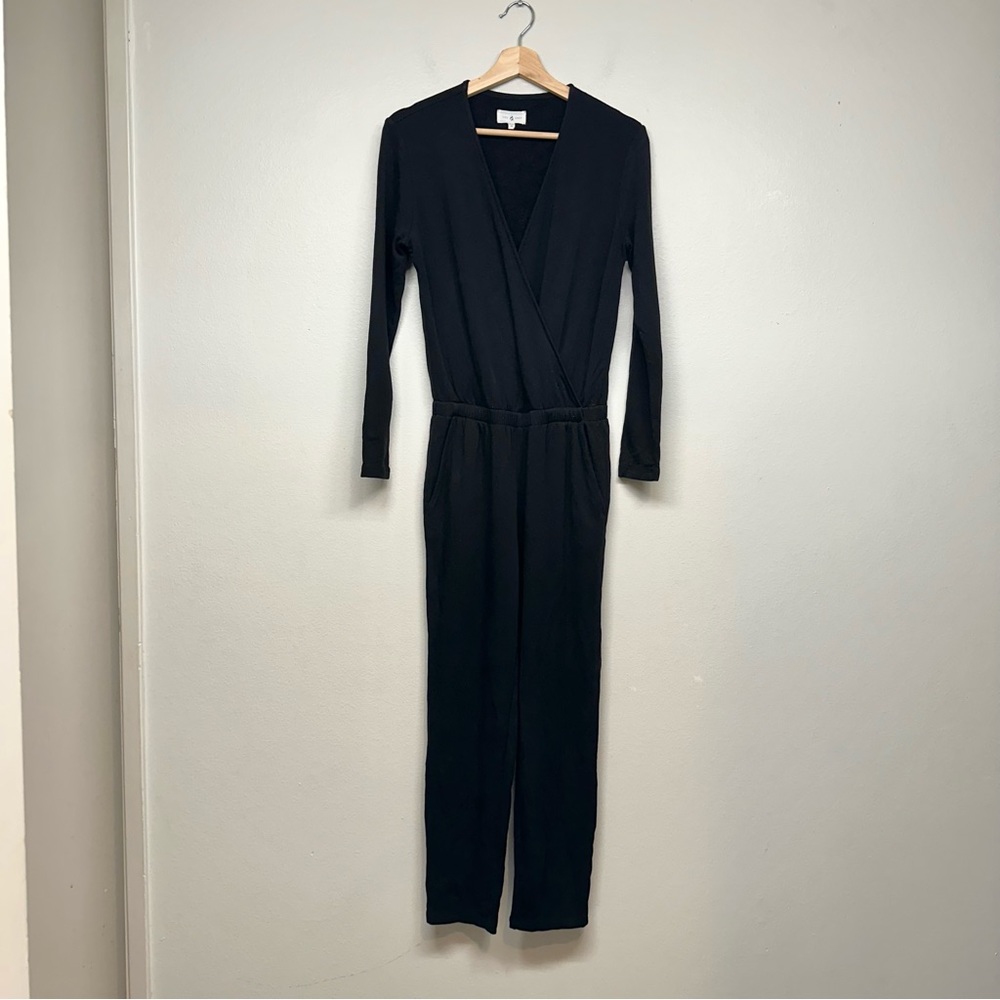 Lou & Grey Jumpsuit Womens XXS Signature soft Knit Crossover Long Sleeve Black